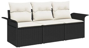 Kerti Kanapé Szett párnával tárolóval 3 pcs Fekete Poli rattan