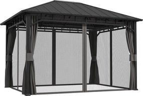 Outsunny 4x3 m-es vízálló téli kerti pavilon oldalfalakkal, vízelvezető csatornával, szúnyoghálóval, kampókkal - Galvanizált acél kerti sátor, Sötétsz