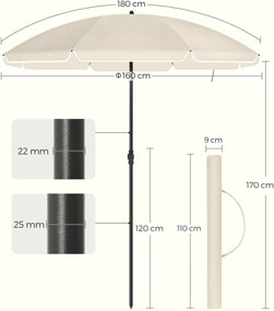 Napernyő, 1,6 m, UPF 50+, hordozható, dönthető, természetes