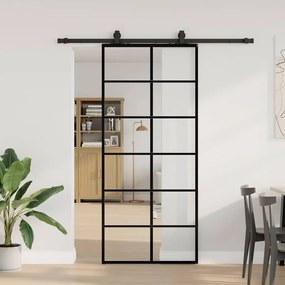 Fekete ESG üveg tolóajtó fémszerelvény-szettel 90x205 cm