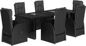 vidaXL 7 részes fekete polyrattan kerti étkezőgarnitúra párnával