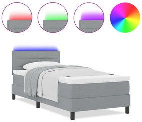 Boxspring Ágy Mattal &amp; LED Világítással Szürke 90x190 cm Szövet