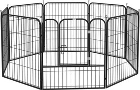 PawHut Kiskutya Játszókerítés Játékudvar Kisállatkerítés Kiskutya Futó, személyre szabható forma ajtóval Fém 80 x 80 cm Fekete | Aosom