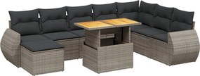 vidaXL 9 részes szürke polyrattan kerti ülőgarnitúra párnákkal