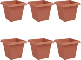 vidaXL Négyzet Virágcserép 6 pcs Tégla Vörös 16 x 16 x 14 cm Műanyag