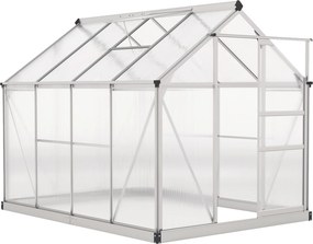 Outsunny alumínium üvegház, 4,79 m² (190 x 252 x 201 cm) – horganyzott alap, tetőszellőző, tolóajtó, 4 mm UV-álló polikarbonát – Kert | Aosom