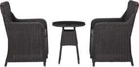 vidaXL 3 darabos fekete polyrattan kerti bisztrószett párnákkal