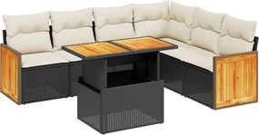 vidaXL 7 részes fekete polyrattan kerti ülőgarnitúra párnával