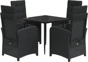 vidaXL 5 részes fekete polyrattan kerti étkezőgarnitúra párnákkal