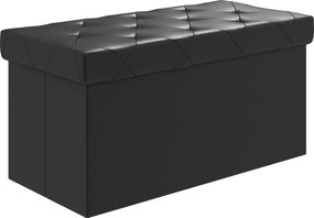 HOMCOM 84L Összecsukható Tároló Pad, Kárpitozott Ottoman PU Bőr Borítással, 76x38x38cm, Fekete | Aosom