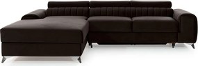 Sötétbarna bársony kinyitható-tárolóhelyes sarokkanapé (bal oldali-heverő résszel) Grayson – ELTAP