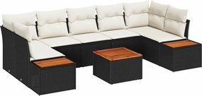 vidaXL Kerti Kanapé Szett párnával tárolóval 8 pcs Fekete Poli rattan