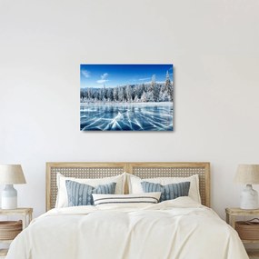 Kép a befagyott tóról és a havas fákról (üvegen) (70x50 cm)