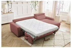 Rózsaszín kordbársony kinyitható sarokkanapé (variálható) Monaco – Bobochic Paris