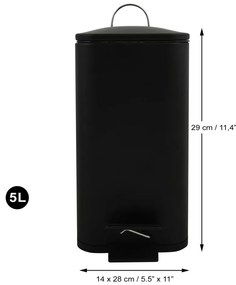 Matt fekete acél pedálos szemetes 5 l Erik – Spirella
