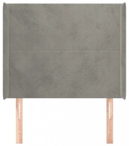 világosszürke bársony fejtámla szárnyakkal 103x16x118/128 cm