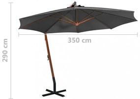 antracitszürke tömör fenyőfa függő napernyő rúddal 3,5 x 2,9 m