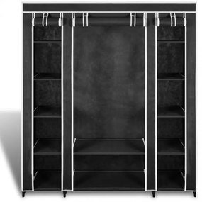 fekete szövet ruhásszekrény tárolórekeszekkel 45x150x176 cm