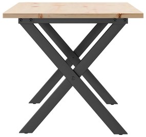 Tömör fenyőfa és acél dohányzóasztal X-vázzal 90x40x45 cm