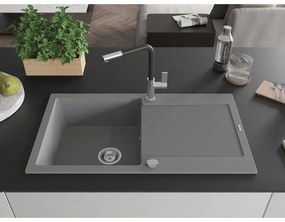 Mexen Leo, 1 kamrás gránit mosogató 900x500x190 mm és Flora mosogató csaptelep, szürke, 6501-71-670401-07