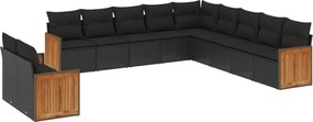 vidaXL 11 részes fekete polyrattan kerti ülőgarnitúra párnákkal
