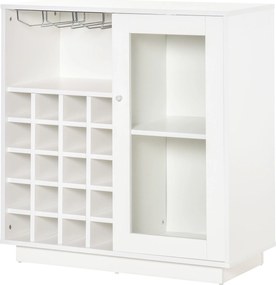 HOMCOM Borospalack Tartó Üveg Tartóval és Szekrénnyel, 20 Borospalackhoz, Üvegajtós Boroszekrény, 80x36x85 cm, Fehér | Aosom