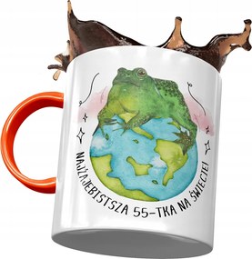 Narancssárga bögre Születésnapra 55 55-es 55-ös, fényképes nyomattal