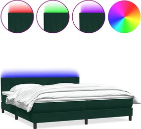 vidaXL sötétzöld bársony rugós és LED-es ágy matraccal 180x220 cm