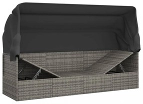 szürke polyrattan kültéri társalgókanapé tetővel és párnákkal