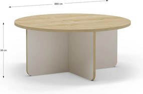 Krémszínű-natúr színű kerek dohányzóasztal tölgyfa dekoros asztallappal ø 80 cm Hillary – Marckeric