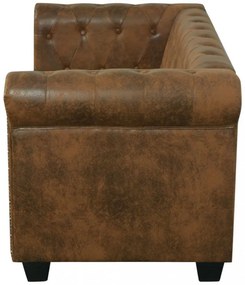 2 személyes barna műbőr Chesterfield kanapé