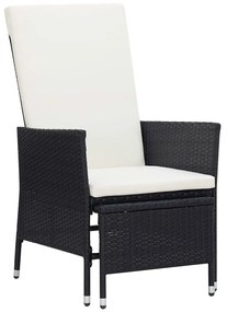 vidaXL fekete dönthető háttámlás polyrattan kerti szék párnákkal