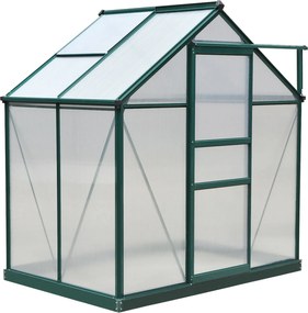 Outsunny Műanyag Kertiház 2,51 m² Alumínium Kertiház 190 x 132 x 201 cm UV-álló, Megerősített Alapzattal, Esőcsatornával, Tetőablakkal, és Tolóajtóval