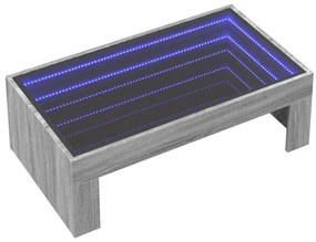 Szürke sonoma végtelen hatású LED-es dohányzóasztal 90x50x30 cm
