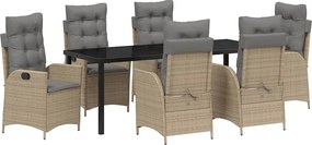 vidaXL Kert étkező szett párnával 7 pcs Bézs polirattan