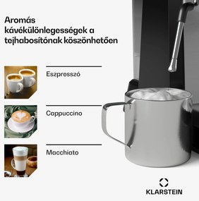 Klarstein GrandPresso karos kávéfőző, precíziós daráló, gőzfúvóka, portaszűrő, nyomásjelző, 20 bar