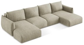 Bézs zsenília kinyitható sarokkanapé (U alakú) Leila – Makamii