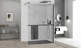 Arlo Plus Black Walk-In Nano zuhanyfal 120 cm, 8 mm vastag vízlepergető biztonsági üveggel, fekete színű, 200 cm magas