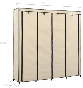 krémszínű ruhásszekrény 4 tárolórekesszel 175 x 45 x 170 cm