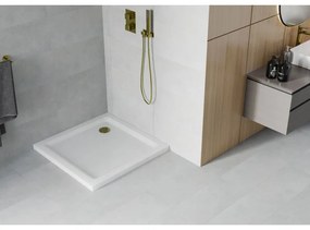 Mexen SLIM - Négyzet alakú zuhanytálca 80x80x5cm + arany szifon, fehér, 40108080G