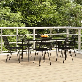 7 részes fekete polyrattan kerti étkezőgarnitúra
