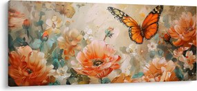 Kép - Pillangó és virágok, olajfestmény (120x50 cm)