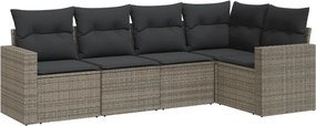 vidaXL 5 részes szürke polyrattan kerti ülőgarnitúra párnákkal