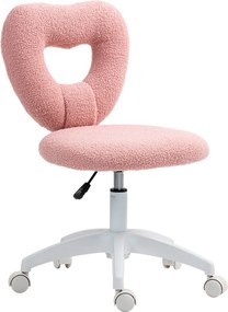 HOMCOM Irodai Szék Forgószék Szív Alakú Háttámlával, Kartámasz Nélküli, Magasságban Állítható Teddy Plüss Fésülködő Szék Tanulószobához, Rózsaszín | A