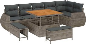 vidaXL Kerti Kanapé Szett 9 pcs Szürke polirattan