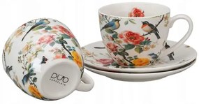 Madaras virágos porcelán csésze aljjal 270 ml 2 személyes készlet díszdobozban