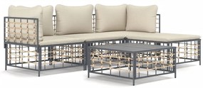 4 részes antracitszürke polyrattan kerti ülőgarnitúra párnákkal