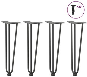 4 db antracitszürke hajtűláb dohányzóasztalhoz 42 cm tömör acél