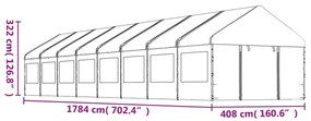 fehér polietilén pavilon tetővel 17,84 x 4,08 x 3,22 m