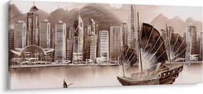 Kép - Victoria Harbour, Hong Kong, szépia hatás (120x50 cm)